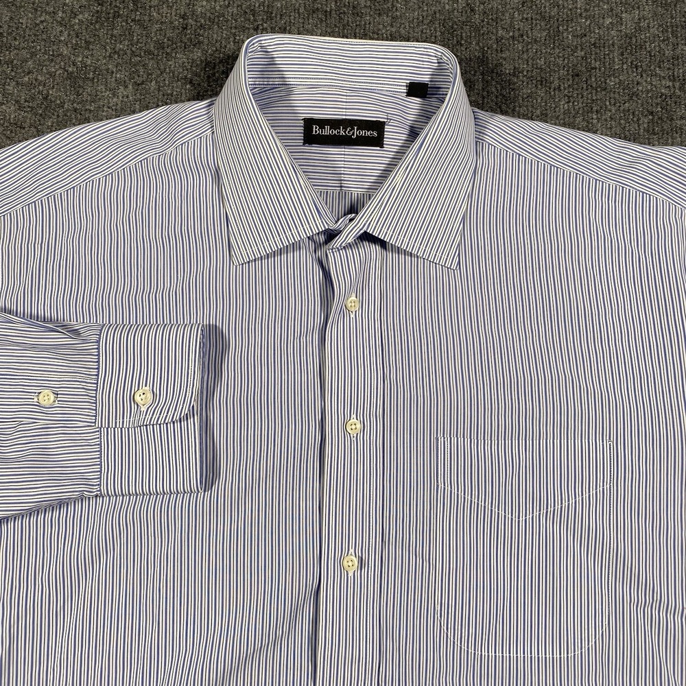 Bullock & Jones OCBD Long Sleeve Striped Button Shirt Mens Size 18 Made in USA